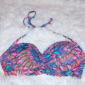 Sundazed Pink Blue Scalloped Halter Tie Bikini Swim Top Size 34C
